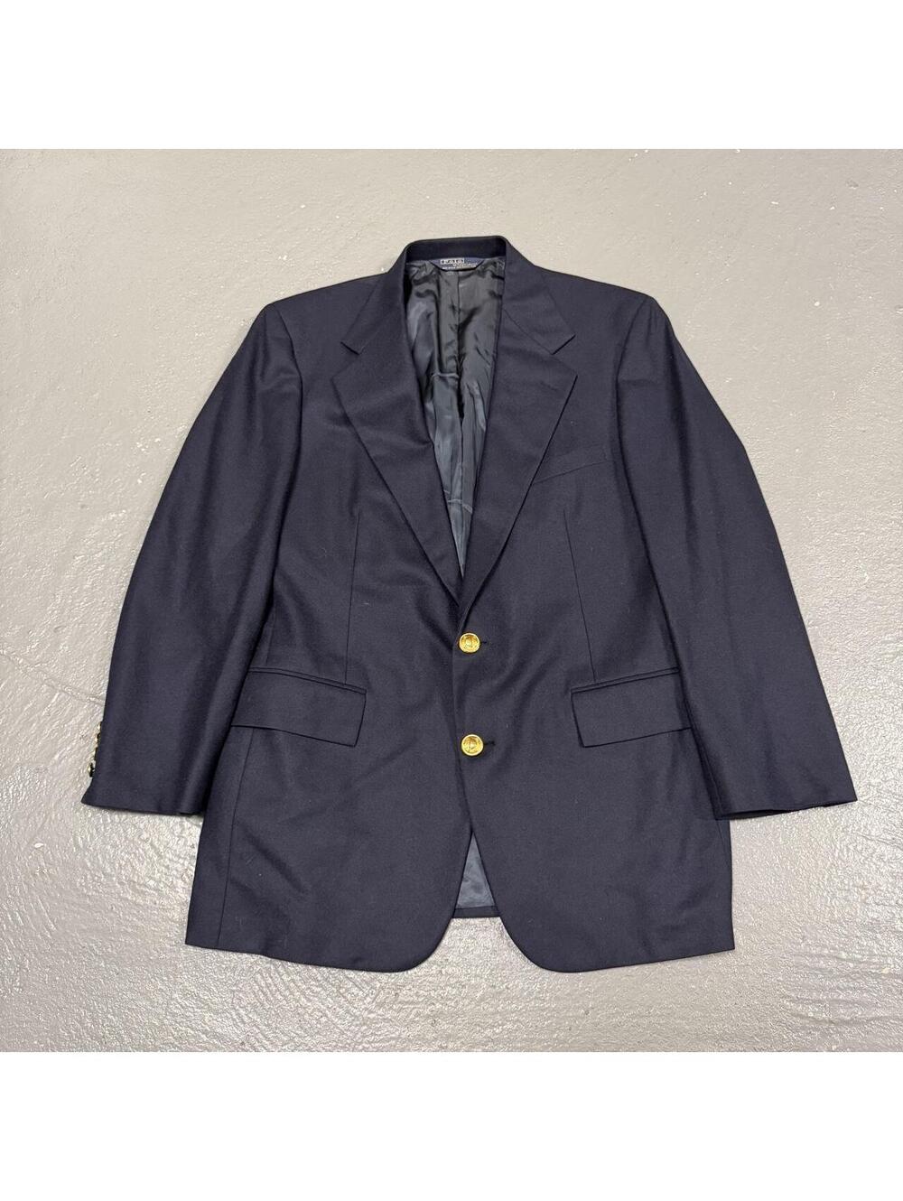 Vintage Polo Ralph Lauren Made In USA Navy Blue Brass Buttons Blazer